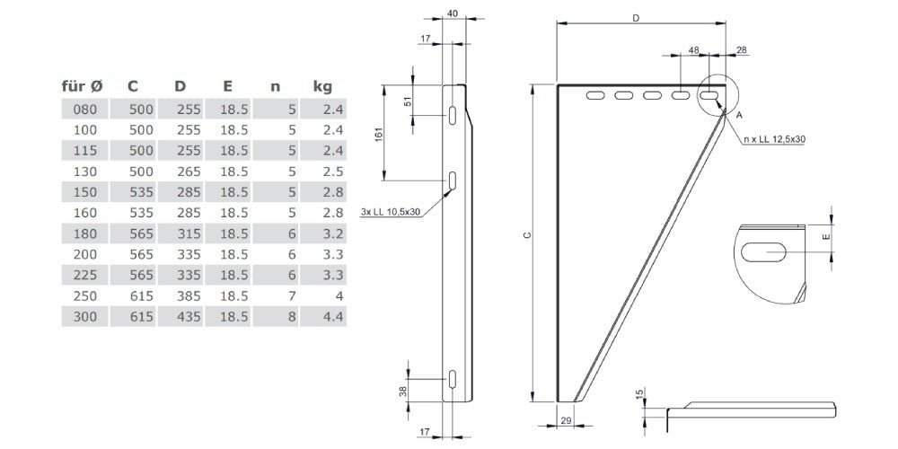 Wandkonsole verstellbar 50-150 mm