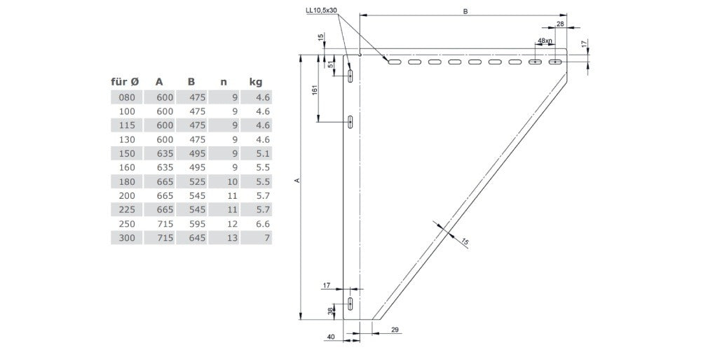 Wandkonsole verstellbar 250-360 mm