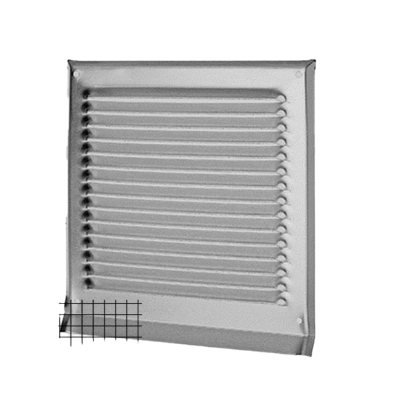Wetterschutzgitter quadratisch mit Fliegengitter, ohne Stutzen, mit Tropfnase in Inox V4A