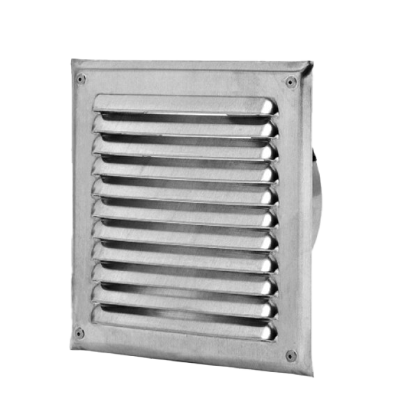 Wetterschutzgitter quadratisch mit Fliegengitter und Stutzen in Aluminium