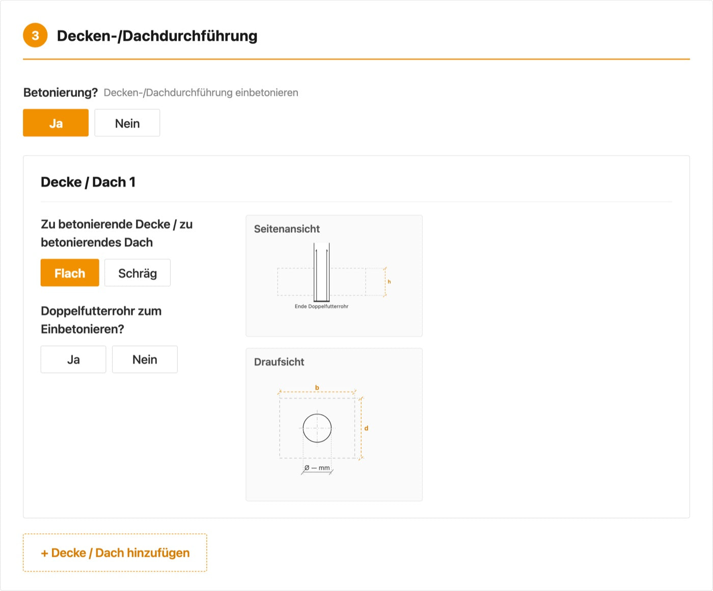 Konfigurator: Decken- oder Dachdurchführung mit Skizze