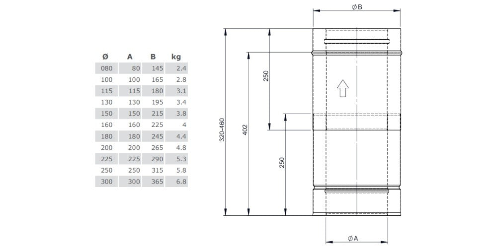 Schiebeelement für Verbindungsleitung 320 - 460 mm (bis 600°C/N1)