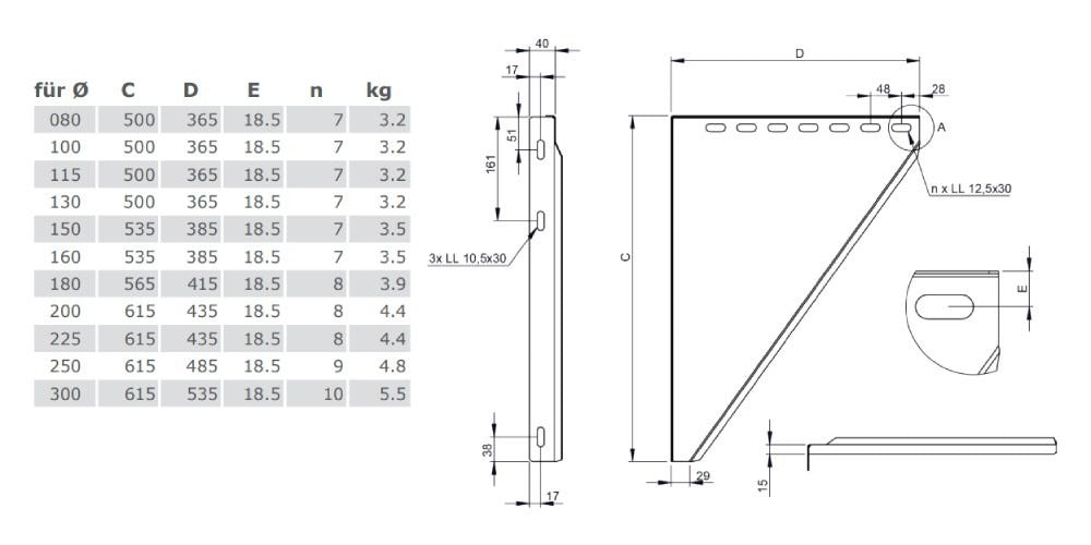 Wandkonsole verstellbar 150-250 mm