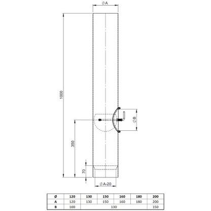 Rohr 1000 mm mit Kondensatring, Türe und Zugklappe (weiblich/weiblich)