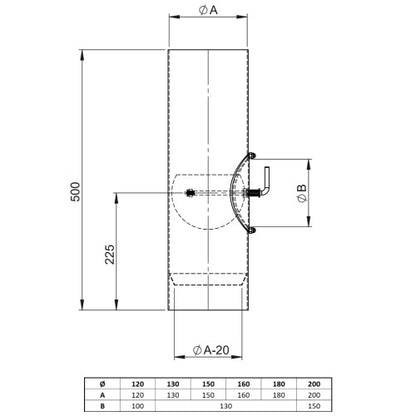 Rohr 500 mm mit Kondensatring, Türe und Zugklappe (weiblich/weiblich)