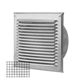 Wetterschutzgitter quadratisch mit Fliegengitter und Stutzen in Inox V4A