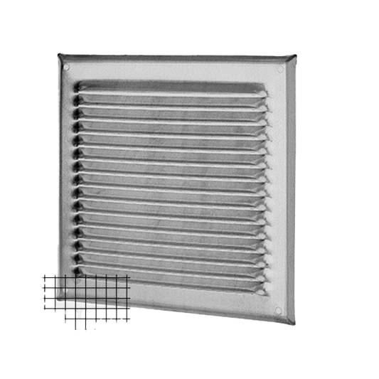 Wetterschutzgitter quadratisch mit Fliegengitter, ohne Stutzen in Inox V4A