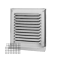 Wetterschutzgitter quadratisch mit Fliegengitter, Stutzen und Tropfnase in Inox V4A