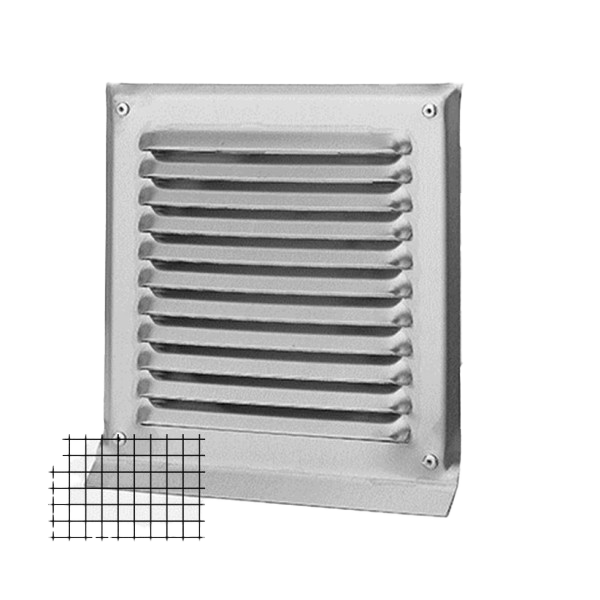 Wetterschutzgitter quadratisch mit Fliegengitter, Stutzen und Tropfnase in Inox V4A