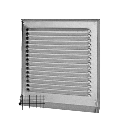 Wetterschutzgitter quadratisch mit Fliegengitter, ohne Stutzen, mit Tropfnase in Inox V4A