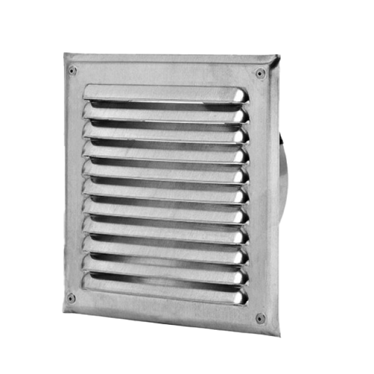 Wetterschutzgitter quadratisch ohne Fliegengitter, mit Stutzen in Aluminium
