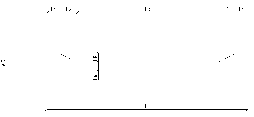 Masszeichnung Kreuzungsstück (L1–L6, Ø D)