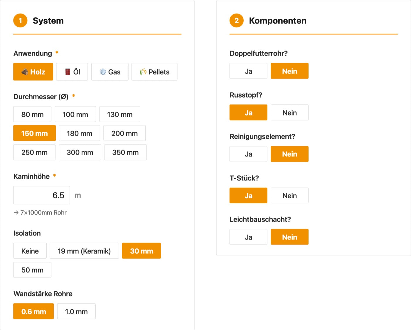 Konfigurator: Fragen zu System und Komponenten